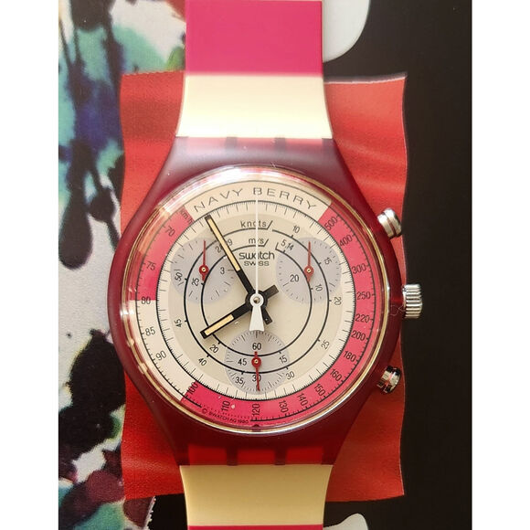 Swatch watch NAVY BERRY SCR100 1991 Chrono New Old stock - Picture 2 of 11